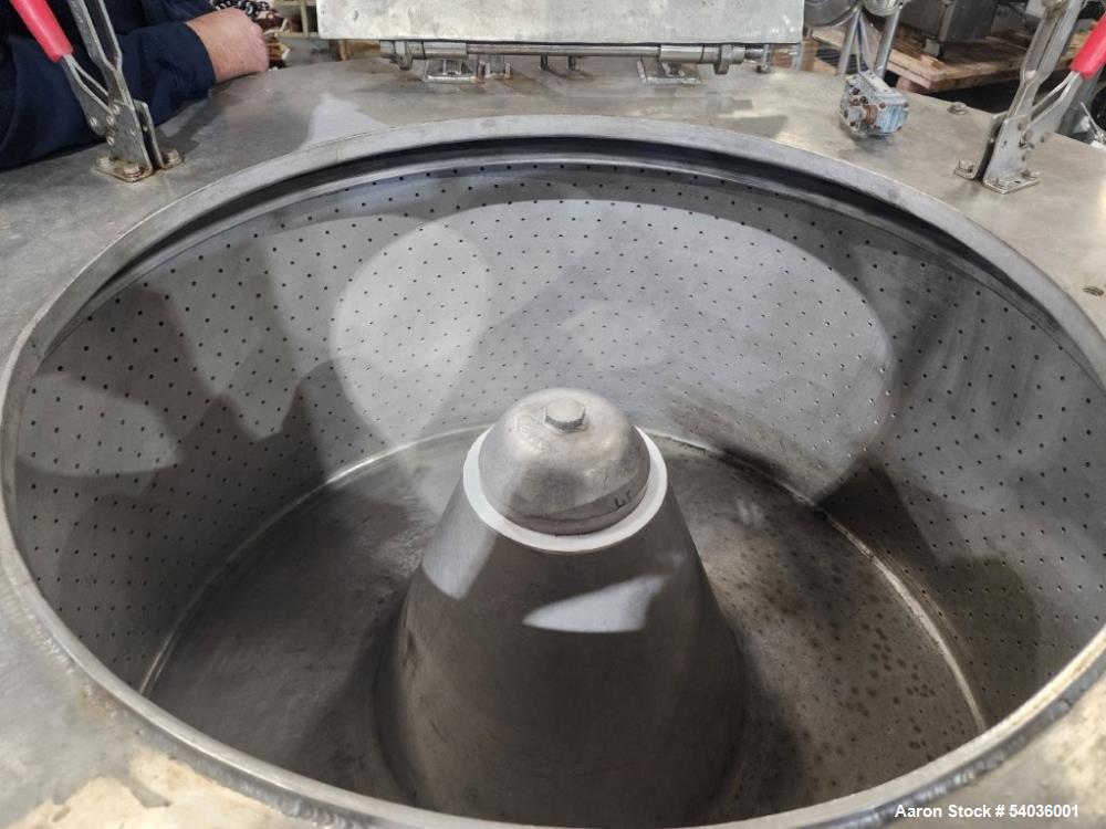 Used Tolhurst 40" x 20" Stainless Steel Perforated Basket Centrifuge – Top Unload, 15 HP Drive