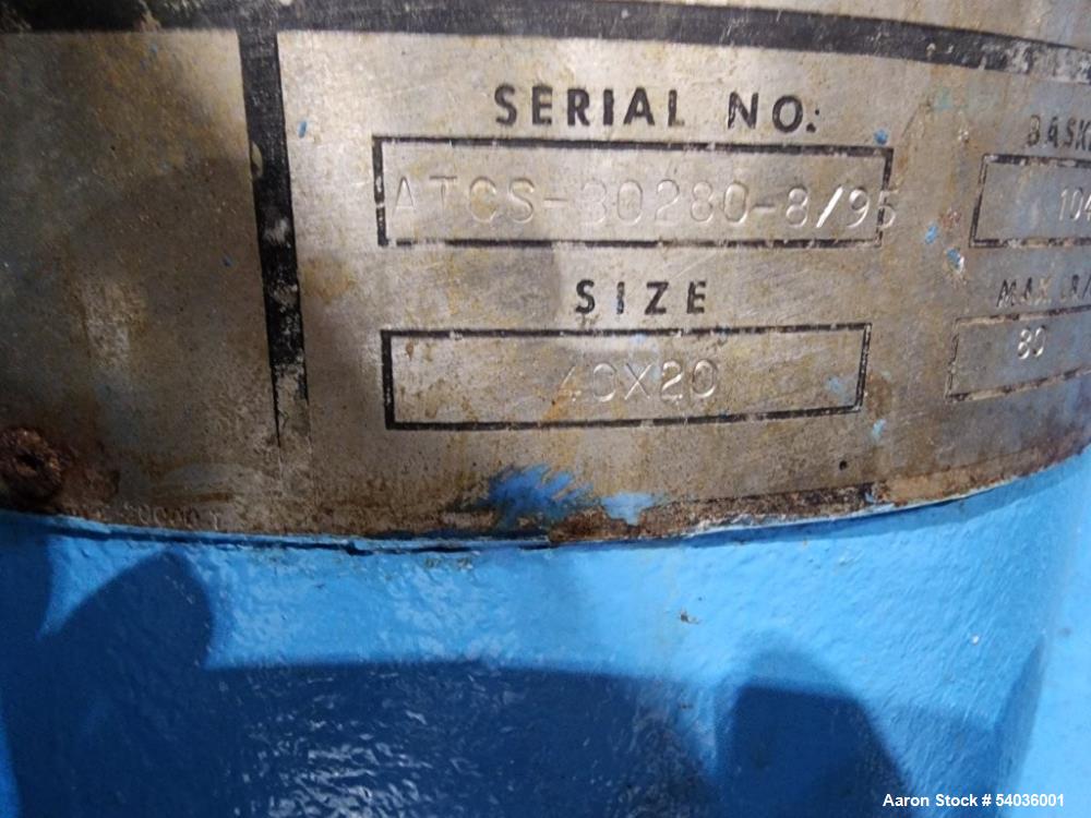 Used Tolhurst 40" x 20" Stainless Steel Perforated Basket Centrifuge – Top Unload, 15 HP Drive