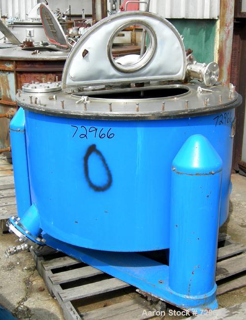 USED: Tolhurst 40" x 18" perforated basket centrifuge. Halar coated curb housing and basket, stainless steel top cover with door, top load, top unload. Max bowl speed 900 rpm, tri-pod suspension. 5 h...