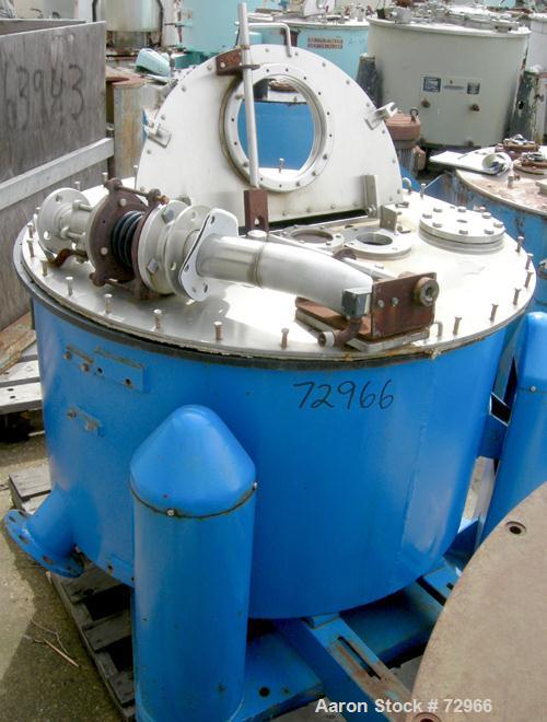 USED: Tolhurst 40" x 18" perforated basket centrifuge. Halar coated curb housing and basket, stainless steel top cover with door, top load, top unload. Max bowl speed 900 rpm, tri-pod suspension. 5 h...