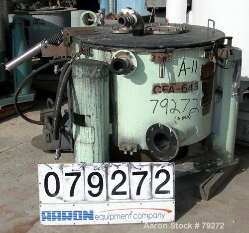 Used Tolhurst 30" x 17" Perforated Basket Centrifuge, Stainless Steel Construction with Haylar Coated Product Contact Areas. Max bowl speed 1360 RPM, top load, top unload, tri-pod suspension system, ...