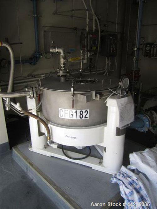 Used Tolhurst Mark III Model Flip-Top 30" X 20" Basket Centifuge. Stainless steel, 1360 rpm,  83#/cubic foot capacity. Top load/unload. Hydraulic drive. Serial #T3-5679.