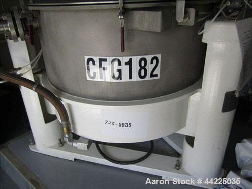 Used Tolhurst Mark III Model Flip-Top 30" X 20" Basket Centifuge. Stainless steel, 1360 rpm,  83#/cubic foot capacity. Top load/unload. Hydraulic drive. Serial #T3-5679.