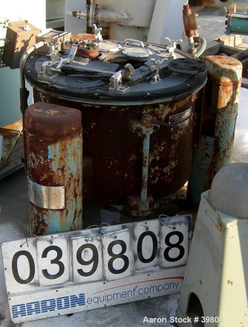 USED: Tolhurst 26 x 12 top unload perforated basket centrifuge, rubber lined, 1200 max bowl speed, rinse pipe with 3 nozzles, hand brake 2/1 hp, 480 volt, 1740 rpm.