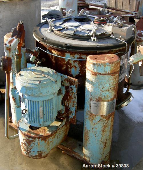 USED: Tolhurst 26 x 12 top unload perforated basket centrifuge, rubber lined, 1200 max bowl speed, rinse pipe with 3 nozzles, hand brake 2/1 hp, 480 volt, 1740 rpm.