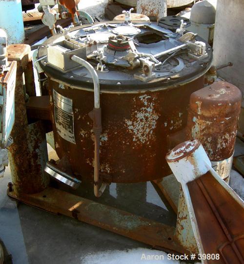 USED: Tolhurst 26 x 12 top unload perforated basket centrifuge, rubber lined, 1200 max bowl speed, rinse pipe with 3 nozzles, hand brake 2/1 hp, 480 volt, 1740 rpm.