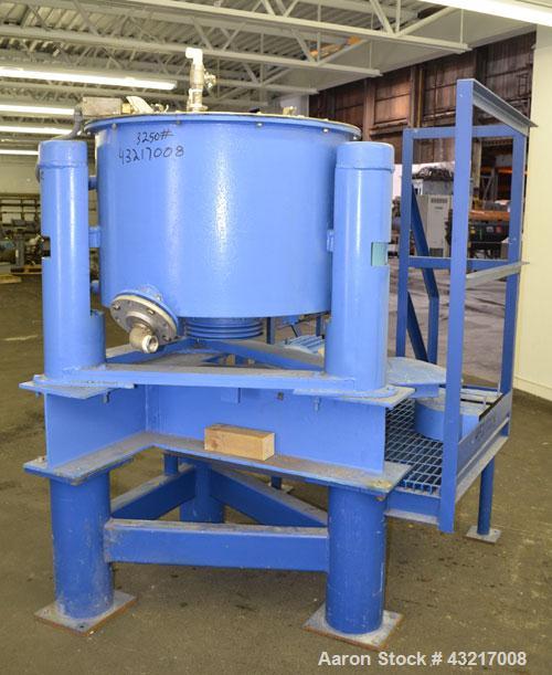 Used Tolhurst 30" x 17" Perforated Basket Centrifuge. 316 Stainless steel construction on product contact areas. Approximate maximum bowl speed 1360 RPM, top load, top unload, tri-pod suspension syst...
