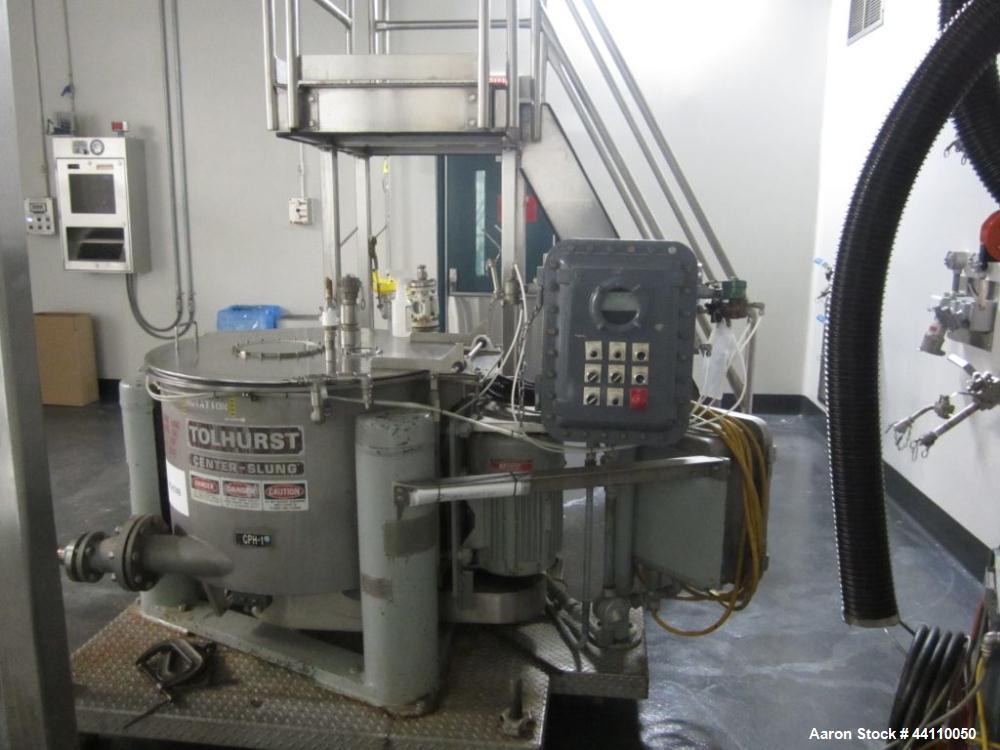 Used Tolhurst (ketema) basket centrifuge, 30" Hastelloy C-276 flip top, 680-1360 RPM, rating 91 lbs / ft cu, serial # T56709