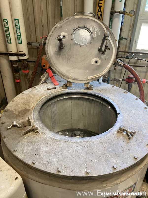 Used Tolhurst Basket Centrifuge, 30" diameter, Stainles steel. Top Unload.  Pilot Plant Centrifuge With Hydraulic Drive