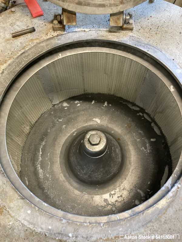 Used Tolhurst Basket Centrifuge, 30" diameter, Stainles steel. Top Unload.  Pilot Plant Centrifuge With Hydraulic Drive