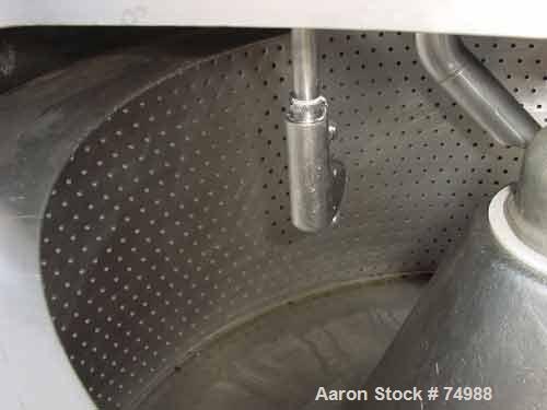 USED:Tolhurst 40" x 20" perforated basket centrifuge, 316 stainless steel construction on product contact areas. 850 max rpm...