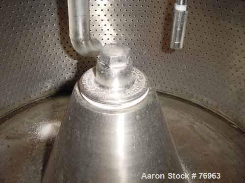 Used Tolhurst 48" x 20" Centerslung Perforated Basket Centrifuge. 316 Stainless steel construction on product contact areas. Top load, top unload, tripod suspension system, basket rated at 82 lbs per...