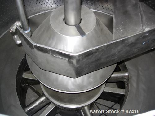USED: Tolhurst 40" x 24" perforate basket centrifuge, 316 stainless steel product contact areas. Top unload, stainless steel top cover with inspection door. Tripod mounted, bottom driven by a 40 hp o...