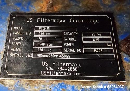 Used US Filtermaxx PTDM25 Basket Centrifuge | 25 kg Capacity, Food Grade
