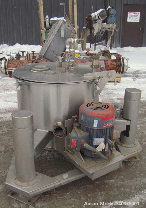 Used Western States 26" x 12" Perforated Basket Centrifuge. 316 stainless steel construction (product contact areas), top load, top unload. Maximum bowl speed 1900 rpm, basket solids capacity 94 poun...