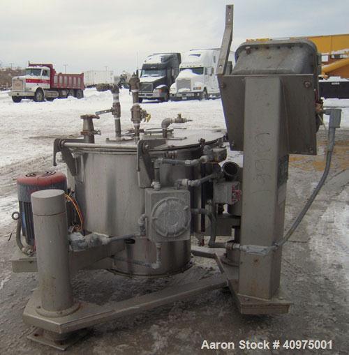 Used Western States 26" x 12" Perforated Basket Centrifuge. 316 stainless steel construction (product contact areas), top load, top unload. Maximum bowl speed 1900 rpm, basket solids capacity 94 poun...