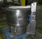 Used Bock FP-805 Food Processing Centrifuge. 304 Stainless steel product contact areas. Approximate 30” diameter x 15” deep perforated basket, top load/unload. Maximum bowl speed 1740 rpm. Approximat...