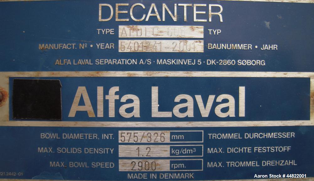 Used Alfa Laval Solid Bowl Decanter Centrifuge Parts, Model ALDEC 606