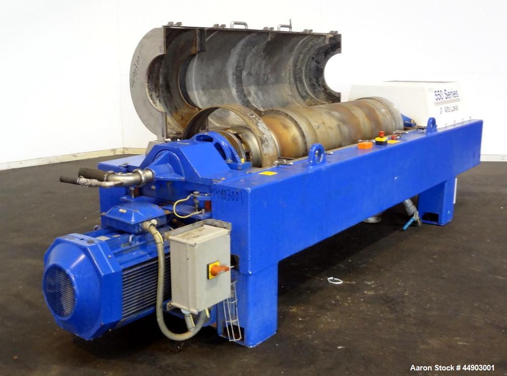 Used Alfa Laval Aldec 556 Solid Bowl Decanter Centrifuge.(PARTS MACHINE) 2205 Stainless steel (product contact areas). Maximum bowl speed 3650 rpm, 152mm single lead conveyor with hardfacing, diamete...