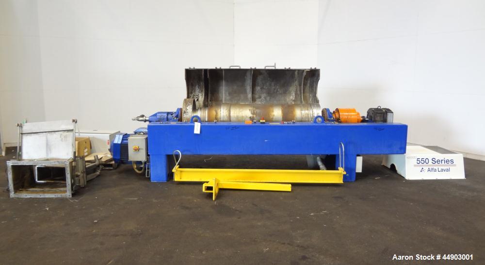 Used Alfa Laval Aldec 556 Solid Bowl Decanter Centrifuge.(PARTS MACHINE) 2205 Stainless steel (product contact areas). Maximum bowl speed 3650 rpm, 152mm single lead conveyor with hardfacing, diamete...