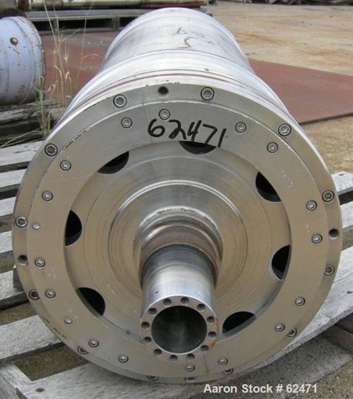 USED: Sharples P-3400 Super-D-Canter centrifuge rotating assembly. 316 stainless steel construction. Max bowl speed 4000 rpm, hogged-out cake discharge ports, ring liquid dam plate (missing pillow bl...