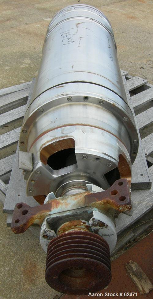 USED: Sharples P-3400 Super-D-Canter centrifuge rotating assembly. 316 stainless steel construction. Max bowl speed 4000 rpm, hogged-out cake discharge ports, ring liquid dam plate (missing pillow bl...