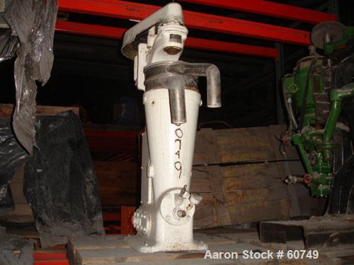 USED: Parts for a Sharples AS-14 vertical tubular bowl centrifuge consisting of a 304 stainless steel clarifier bowl, cover (has 2 discharge spouts) and 1.5 hp (xp) 230/460 volt drive motor. Approxim...