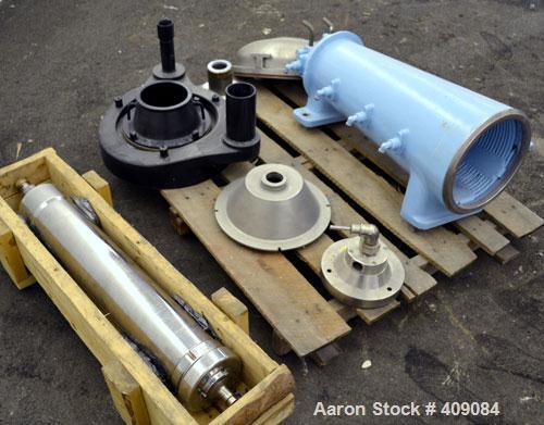 Used Sharples AS 26 Centrifuge Parts. Consisting of: (1) AS 26 bowl assembly, custom 450 stainless steel. Clarifier design. (1) Barrel housing (1) lower drag, and (1) 316 stainless steel cover.