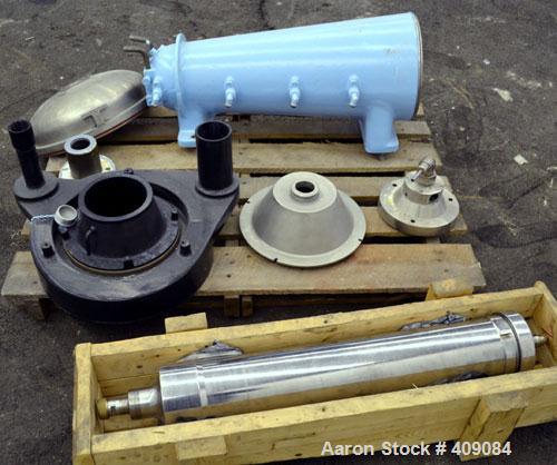 Used Sharples AS 26 Centrifuge Parts. Consisting of: (1) AS 26 bowl assembly, custom 450 stainless steel. Clarifier design. (1) Barrel housing (1) lower drag, and (1) 316 stainless steel cover.