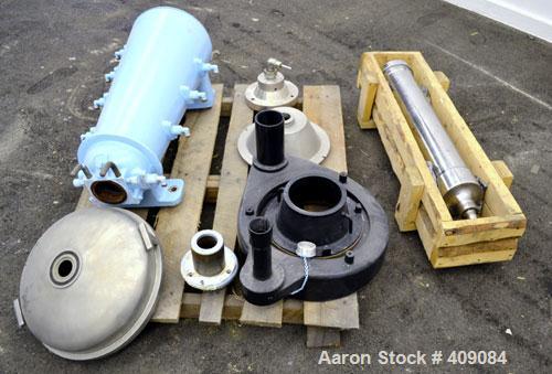Used Sharples AS 26 Centrifuge Parts. Consisting of: (1) AS 26 bowl assembly, custom 450 stainless steel. Clarifier design. (1) Barrel housing (1) lower drag, and (1) 316 stainless steel cover.