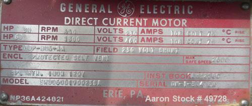 Used GE Centrifuge DC Motor, Model 5HD060D1900238A. 60/30 hp, 230/460 volt, 650/1300 rpm.