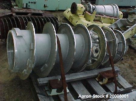 Used Sharples P-5000 stainless steel conveyor. 8'' pitch hard surfaced. Straight through feed nozzles with Carbide inserts. Accelerator included.