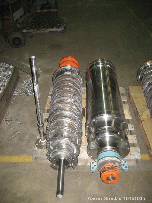 Used Alfa Laval P-3400U Super-D-Canter centrifuge. Stainless steel construction on product contact areas, max bowl speed 4000 rpm, 4.25" single lead conveyor with STC wear protection tiles, base casi...