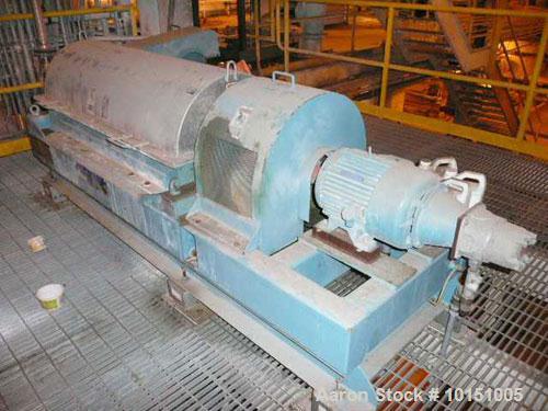 Used Alfa Laval P-3400U Super-D-Canter centrifuge. Stainless steel construction on product contact areas, max bowl speed 4000 rpm, 4.25" single lead conveyor with STC wear protection tiles, base casi...