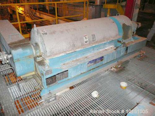 Used Alfa Laval P-3400U Super-D-Canter centrifuge. Stainless steel construction on product contact areas, max bowl speed 4000 rpm, 4.25" single lead conveyor with STC wear protection tiles, base casi...