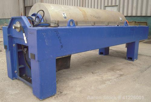 Used Alfa Laval Solid Bowl Decanter Centrifuge, Model ALDEC 606. 2205 stainless steel (product contact areas), maximum bowl speed 2900 rpm. 8" single lead with sintered tungsten caribide wear protect...
