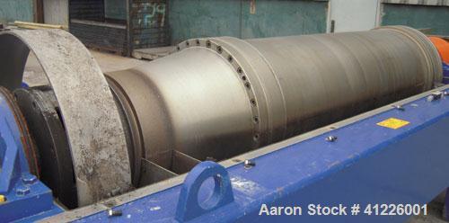 Used Alfa Laval Solid Bowl Decanter Centrifuge, Model ALDEC 606. 2205 stainless steel (product contact areas), maximum bowl speed 2900 rpm. 8" single lead with sintered tungsten caribide wear protect...