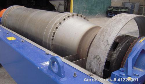 Used Alfa Laval Solid Bowl Decanter Centrifuge, Model ALDEC 606. 2205 stainless steel (product contact areas), maximum bowl speed 2900 rpm. 8" single lead with sintered tungsten caribide wear protect...