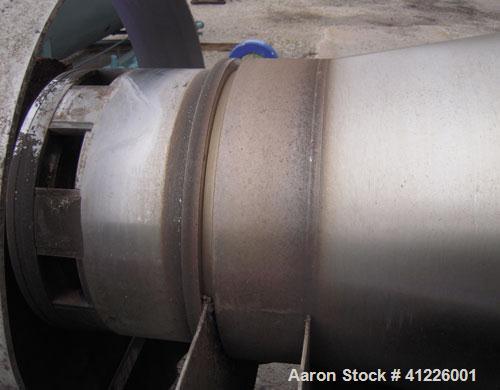 Used Alfa Laval Solid Bowl Decanter Centrifuge, Model ALDEC 606. 2205 stainless steel (product contact areas), maximum bowl speed 2900 rpm. 8" single lead with sintered tungsten caribide wear protect...