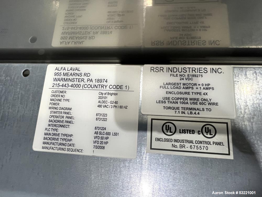 Alfa Laval Model ALDEC G2-60 Decanter Centrifuge