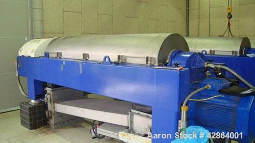 Used Alfa Laval Aldec 508 Solid Bowl Decanter Centrifuge, 316 stainless steel construction (product contact areas), maximum bowl speed 2900 rpm, single row of lined cake discharge ports, liquid plate...