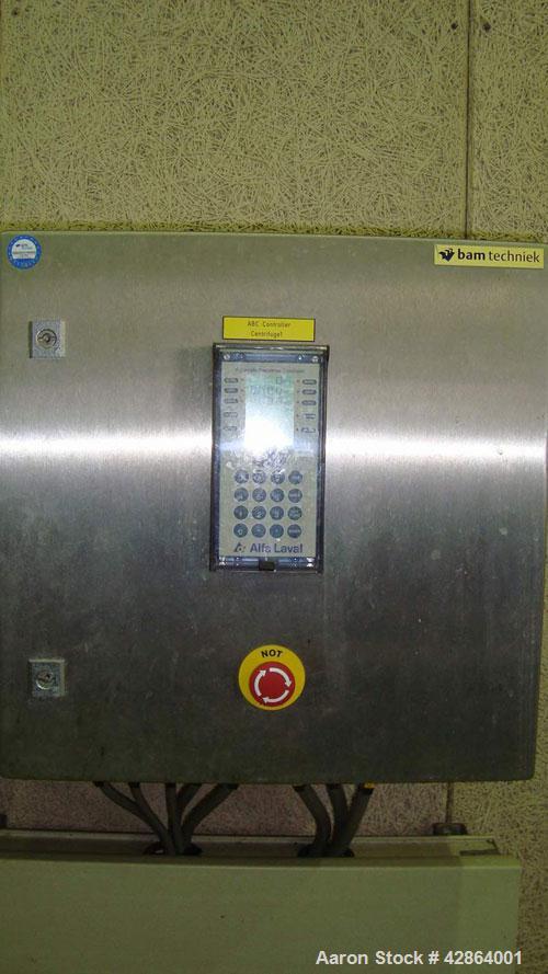Used Alfa Laval Aldec 508 Solid Bowl Decanter Centrifuge, 316 stainless steel construction (product contact areas), maximum bowl speed 2900 rpm, single row of lined cake discharge ports, liquid plate...