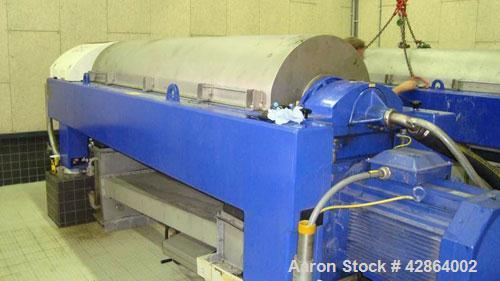 Used Alfa Laval Aldec 508 Solid Bowl Decanter Centrifuge, 316 stainless steel construction (product contact areas), maximum bowl speed 2900 rpm, single row of lined cake discharge ports, liquid plate...