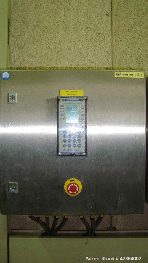 Used Alfa Laval Aldec 508 Solid Bowl Decanter Centrifuge, 316 stainless steel construction (product contact areas), maximum bowl speed 2900 rpm, single row of lined cake discharge ports, liquid plate...