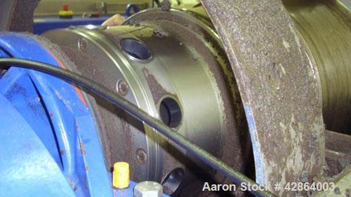 Used Alfa Laval Aldec 508 Solid Bowl Decanter Centrifuge, 316 stainless steel construction (product contact areas), maximum bowl speed 2900 rpm, single row of lined cake discharge ports, liquid plate...