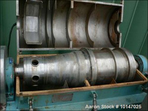 Used Alfa Laval AVNX-309B-31 solid bowl decanter centrifuge, stainless steel drum diameter 9" (230 mm), screw length 29.5" (750 mm), Netzsch pump NE-50 inlet, 15 hp/11 kW 380/50 motor, 4200 rpm, over...