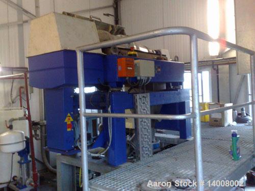 Used Alfa Laval AVNX4030 Solid Bowl Decanter Centrifuge. Max bowl speed 4000 rpm, 316 stainless steel construction on product contact areas, single row of solids discharge ports, single lead conveyor...