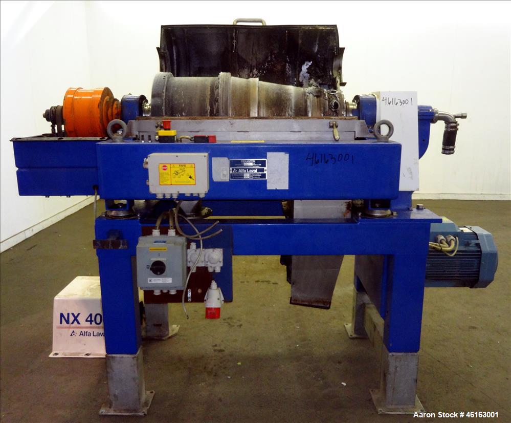 Used Alfa Laval AVNX-4030 Decanter Centrifuge. 316 Stainless steel construction (product contact areas), maximum bowl speed 4,000 rpm, single lead conveyor with welded hardfacing, single row of cake ...