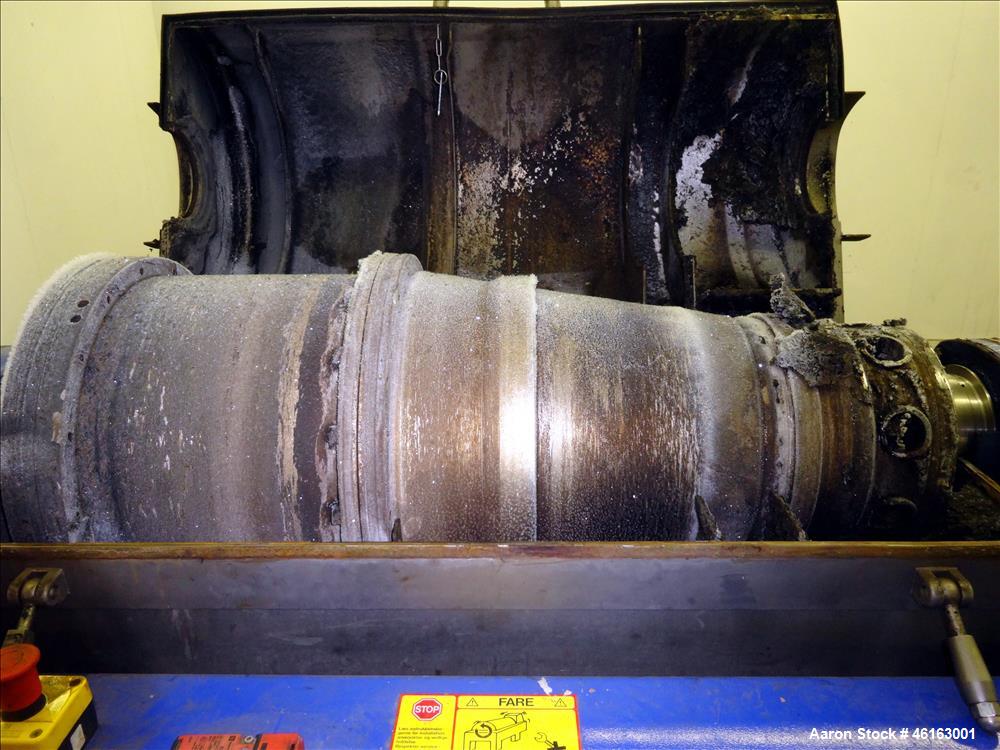 Used Alfa Laval AVNX-4030 Decanter Centrifuge. 316 Stainless steel construction (product contact areas), maximum bowl speed 4,000 rpm, single lead conveyor with welded hardfacing, single row of cake ...