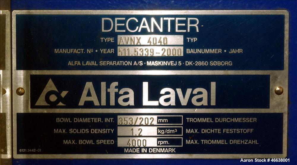 Used Alfa Laval AVNX-4040 Solid Bowl Decanter Centrifuge